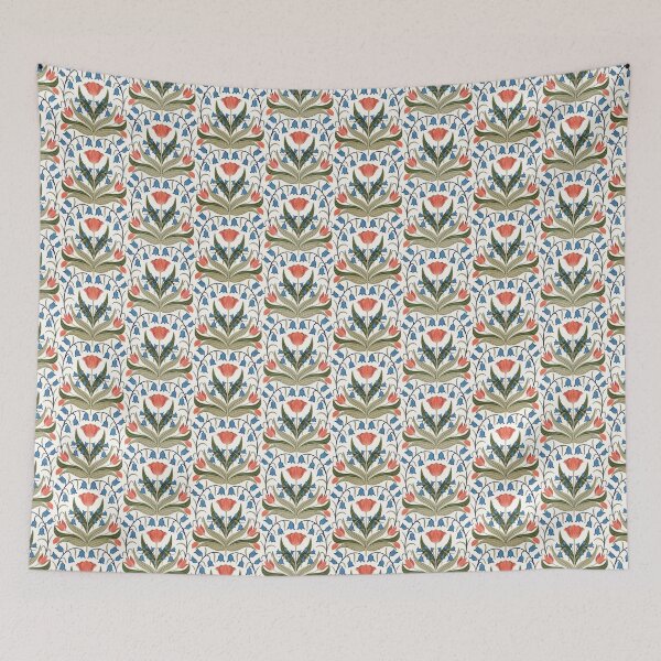 Item preview, Vintage Tulips And Bluebells - Red and Blue designed and sold by FloraDayDesign.