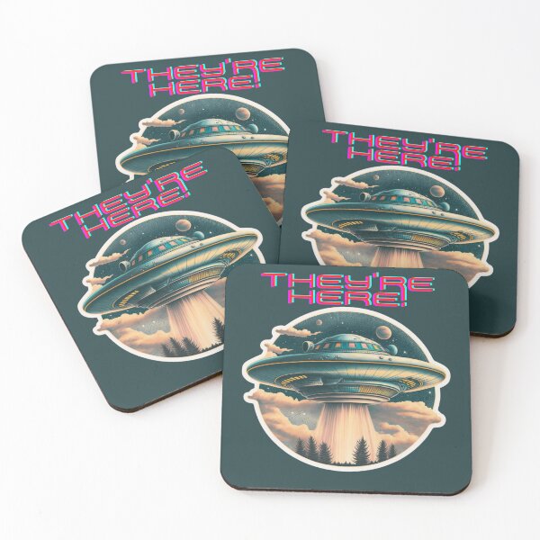 Item preview, They're Here! - Retro flying saucer design. designed and sold by TheVarc.