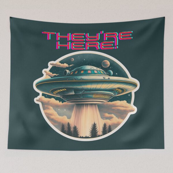 Item preview, They're Here! - Retro flying saucer design. designed and sold by TheVarc.
