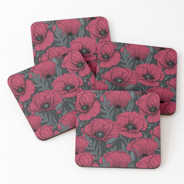 Item preview, Poppies in Viva Magenta Color of the Year 2023 on dark gray designed and sold by Katerina Mitkova Kirilova.