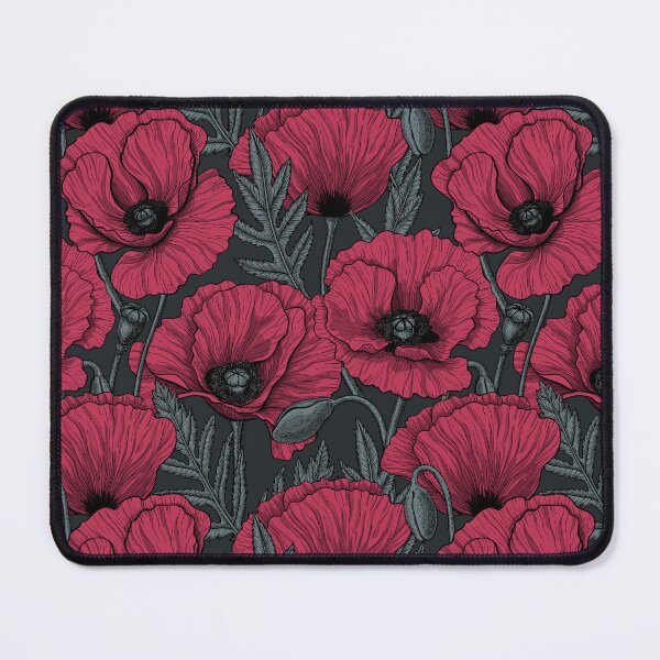 Item preview, Poppies in Viva Magenta Color of the Year 2023 on dark gray designed and sold by Katerina Mitkova Kirilova.