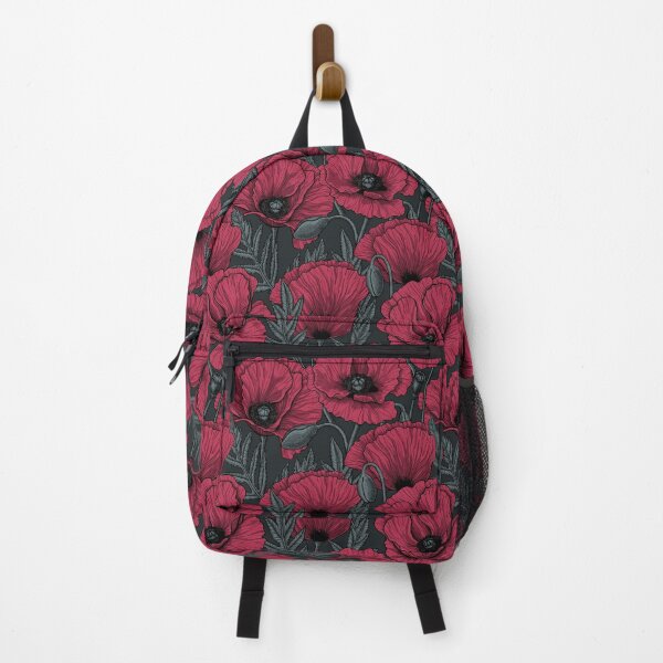 Item preview, Poppies in Viva Magenta Color of the Year 2023 on dark gray designed and sold by Katerina Mitkova Kirilova.