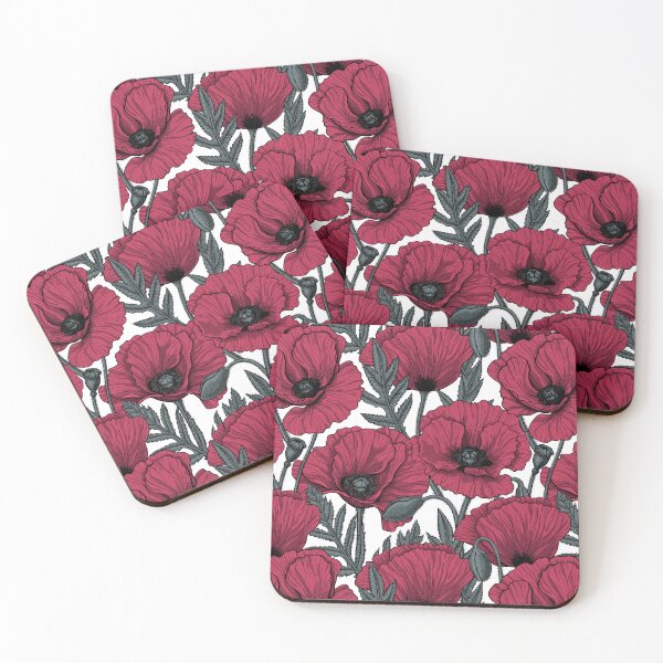 Item preview, Poppies in Viva Magenta Color of the Year 2023 on white designed and sold by Katerina Mitkova Kirilova.