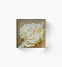 Collaged White Rose Acrylic Block