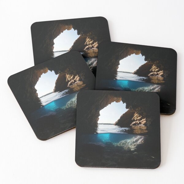 Item preview, Inside a sea cave on the shore split view over under water designed and sold by Seaphotoart.