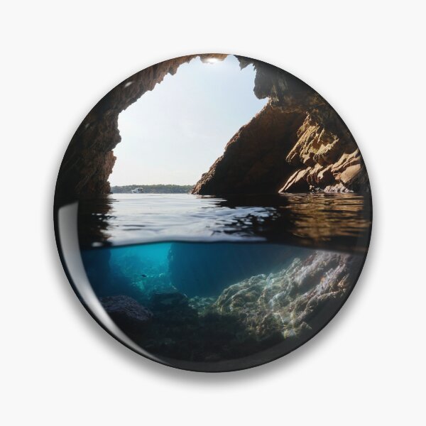 Item preview, Inside a sea cave on the shore split view over under water designed and sold by Seaphotoart.