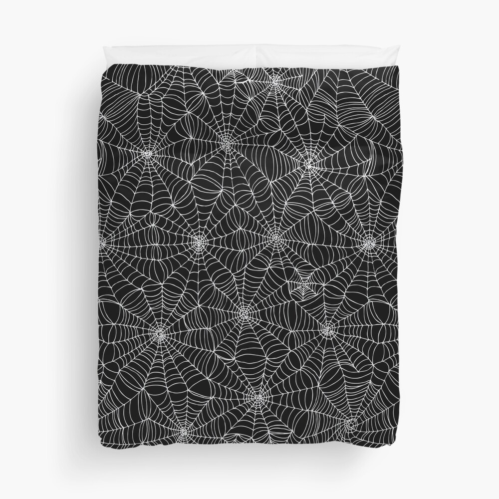 Spider web pattern - white on black by Cecca Designs Duvet Cover