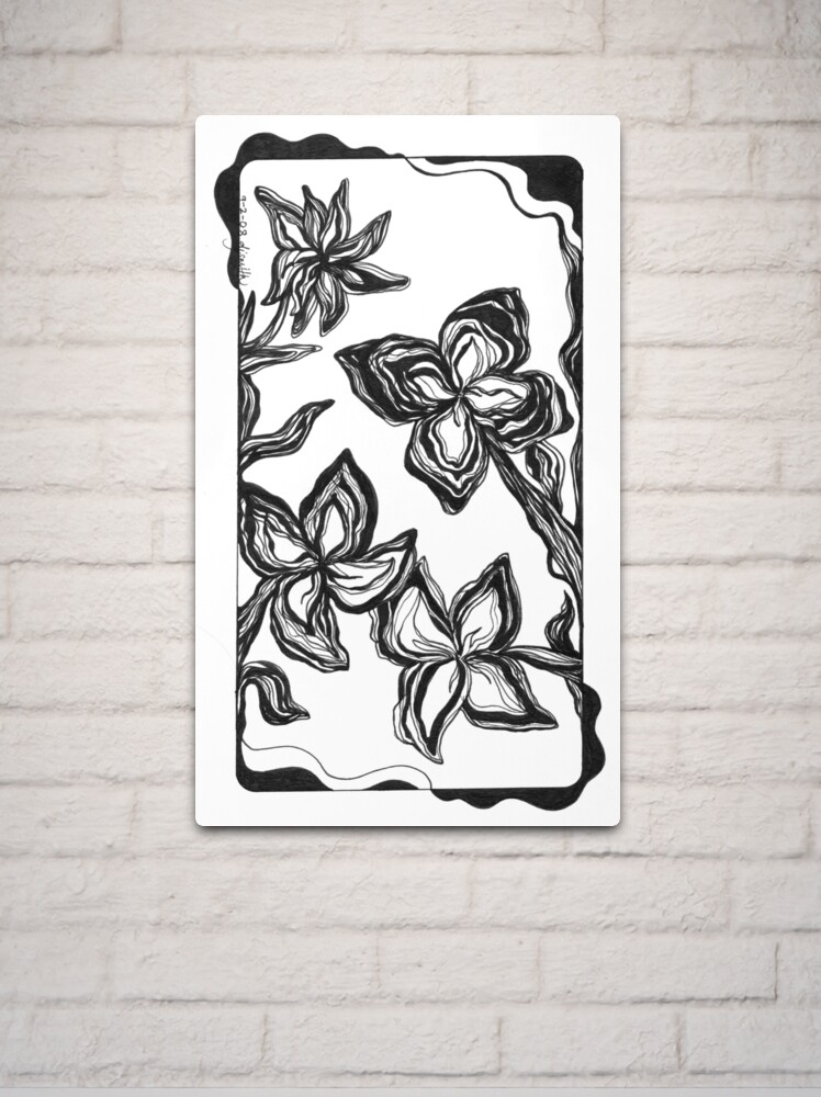 Thumbnail 2 of 4, Metal Print, Flowery, Ink Drawing designed and sold by Danielle Scott.