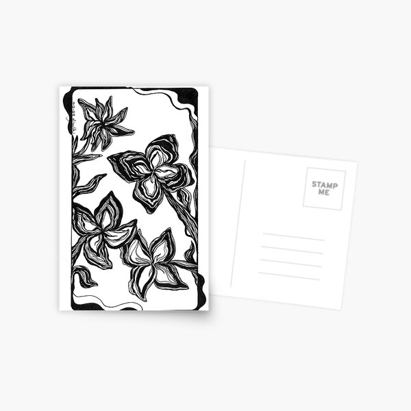 Flowery, Ink Drawing Postcard