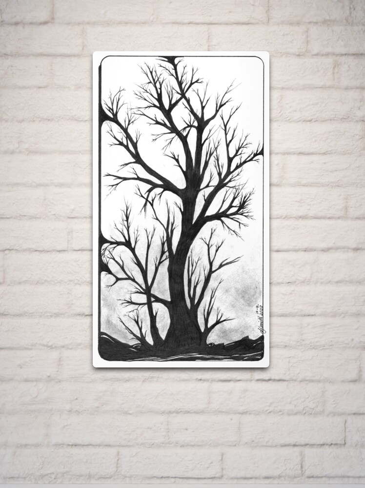 Thumbnail 2 of 4, Metal Print, Winter's Bark, Ink Drawing designed and sold by Danielle Scott.