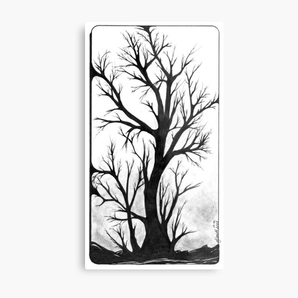 Winter's Bark, Ink Drawing Metal Print