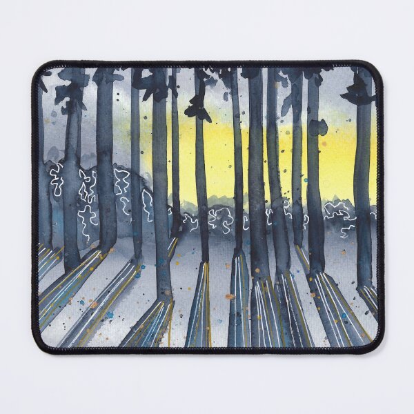 Item preview, Beautiful nature landscape, watercolor blue landscape, sunset in trees designed and sold by anaozzart.