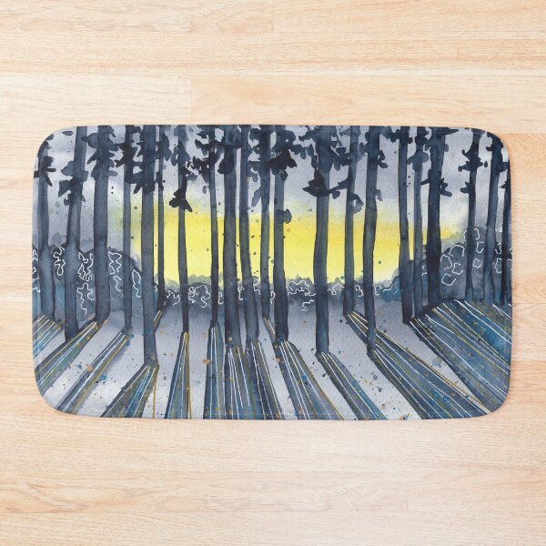 Item preview, Beautiful nature landscape, watercolor blue landscape, sunset in trees designed and sold by anaozzart.