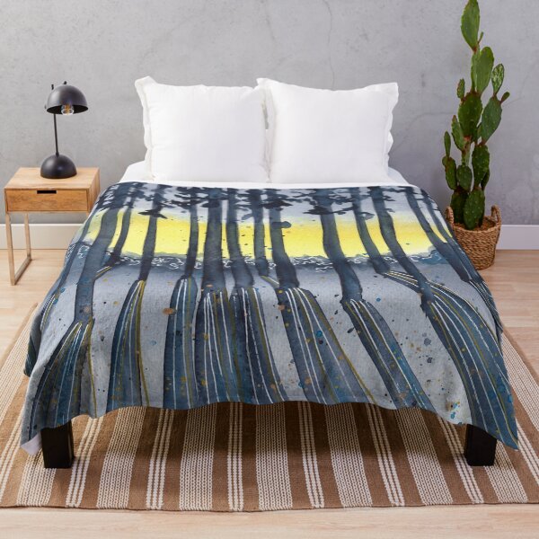 Item preview, Beautiful nature landscape, watercolor blue landscape, sunset in trees designed and sold by anaozzart.