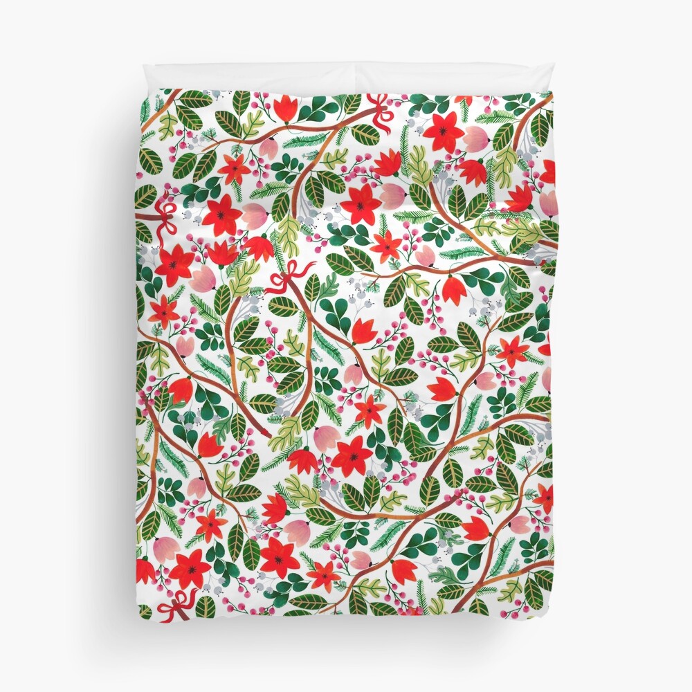 Christmas Floral Pattern Duvet Cover