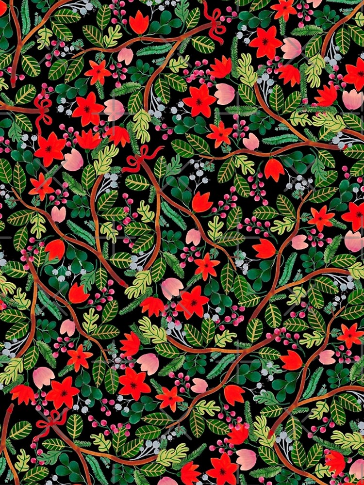 Christmas Floral Pattern Black by artiisan