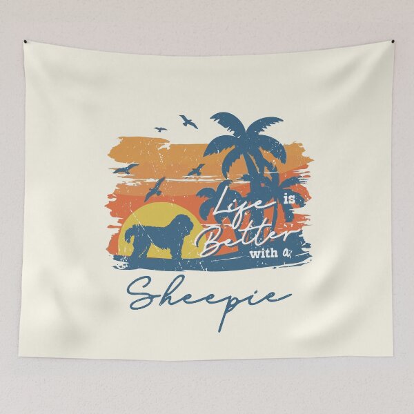 Item preview, Life is Better With Old English Sheepdog Sheepie Beach Sunset Retro Vintage designed and sold by rafaeltto.