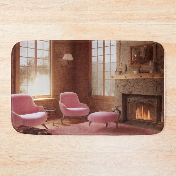 Item preview, Cozy Cabin look, Aesthetic, Fireplace, pink, pastel colors, winter designed and sold by Zaria-ai.