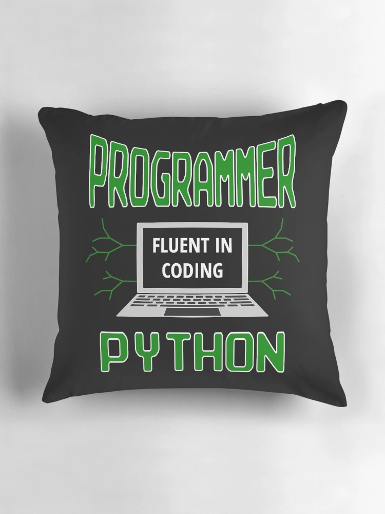Thumbnail 3 of 4, Pillow, Retro Programmer Design Fluent in Coding Python designed and sold by geeksta.