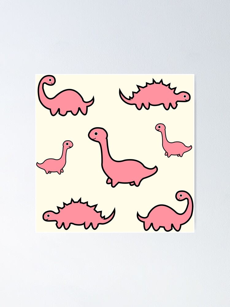 "Cute Bright Pink Dinosaurs With Baby Dinos Pattern On A Soft Pastel