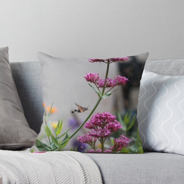 Item preview, Hummingbird hawk-moth in English country garden designed and sold by bodragonfly.