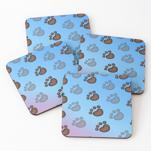 Item preview, pattern of brown dog footprints on a bluish background designed and sold by kitsuneins.