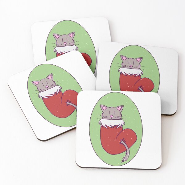 Item preview, Cute Cat in a Christmas Stocking While Snowing With Lineart designed and sold by okkayve.