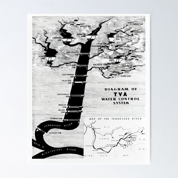 Item preview, Vintage Map of Tennessee Valley Authority (TVA) Dam System 1933 designed and sold by Daniel Hagerman.
