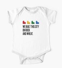 WE BUILT THIS CITY ON ROCK AND WHEAT Settlers of Catan Short Sleeve Baby One-Piece