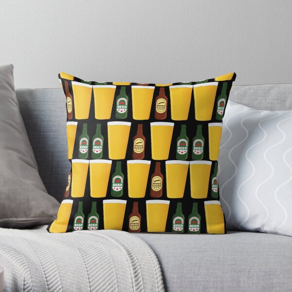 Beer Bottles and Lager Pattern Throw Pillow