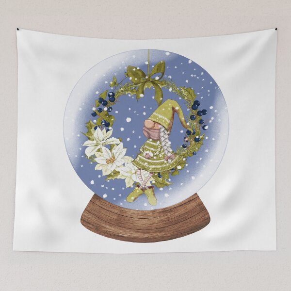Item preview, Snow Globe Christmas Gnome Girl on the Wreath Swing 3 designed and sold by TasimaDesign.