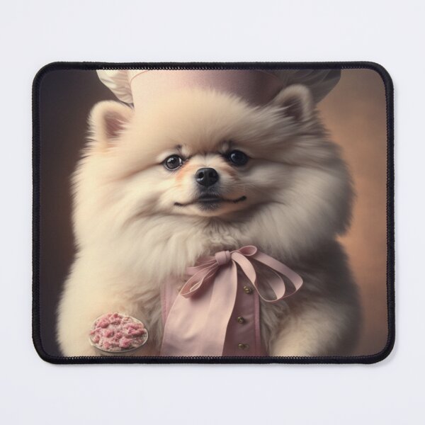 Item preview, white puppy pomeranian dog as a chef, cooking, pink designed and sold by Zaria-ai.