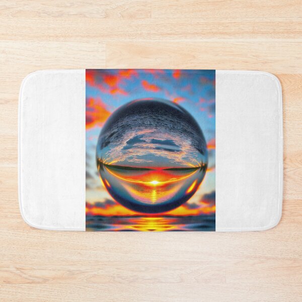 Item preview, Abstract art of a crystal sphere hovering above the ocean and reflecting the setting sun. Digital art designed and sold by Bookwyrm-Bazaar.