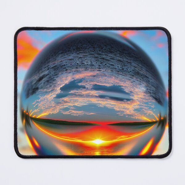 Item preview, Abstract art of a crystal sphere hovering above the ocean and reflecting the setting sun. Digital art designed and sold by Bookwyrm-Bazaar.