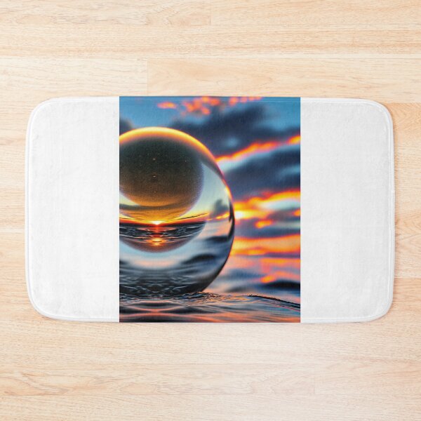 Item preview, Abstract art of a crystal sphere hovering above the ocean and reflecting the setting sun. Digital art designed and sold by Bookwyrm-Bazaar.