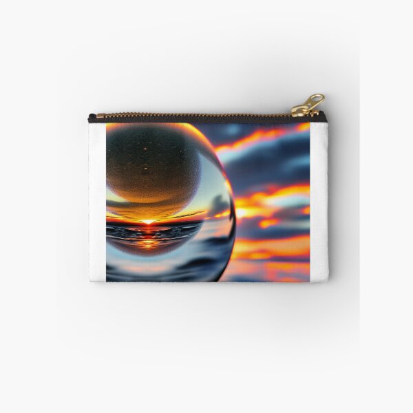 Item preview, Abstract art of a crystal sphere hovering above the ocean and reflecting the setting sun. Digital art designed and sold by Bookwyrm-Bazaar.