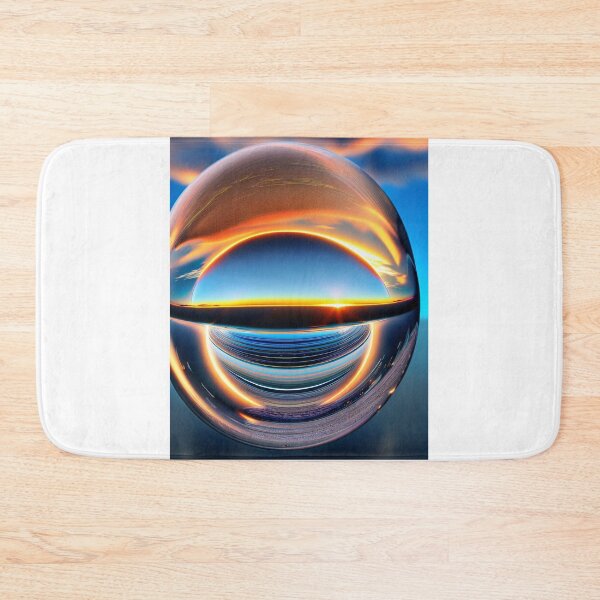 Item preview, Abstract art of a crystal sphere hovering above the ocean and reflecting the setting sun. Digital art designed and sold by Bookwyrm-Bazaar.