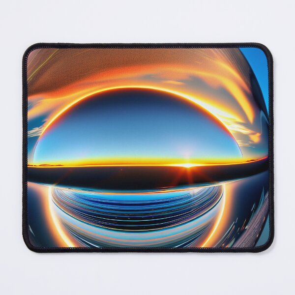 Item preview, Abstract art of a crystal sphere hovering above the ocean and reflecting the setting sun. Digital art designed and sold by Bookwyrm-Bazaar.