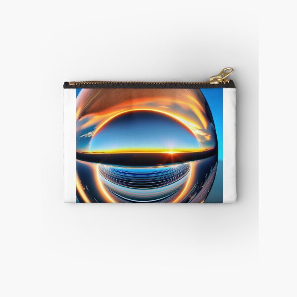 Item preview, Abstract art of a crystal sphere hovering above the ocean and reflecting the setting sun. Digital art designed and sold by Bookwyrm-Bazaar.
