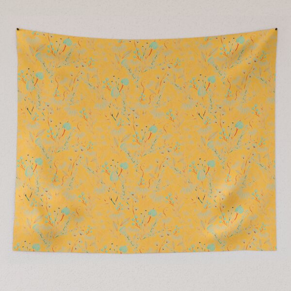 Item preview, bright yellow, red, azure blue floral background designed and sold by fowons.