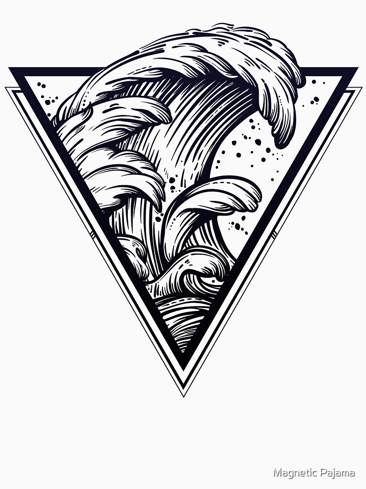 Wave in Sacred Geometry Pyramid Retro Japanese Style Art by MagneticMama