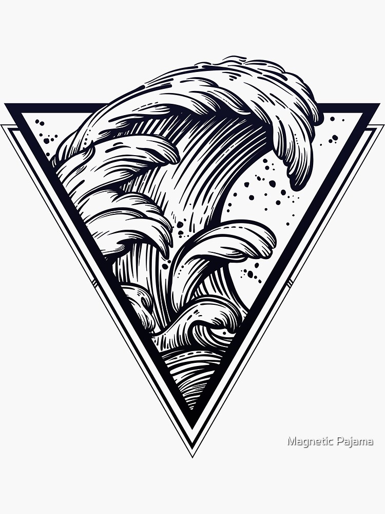 Wave in Sacred Geometry Pyramid Retro Japanese Style Art by MagneticMama