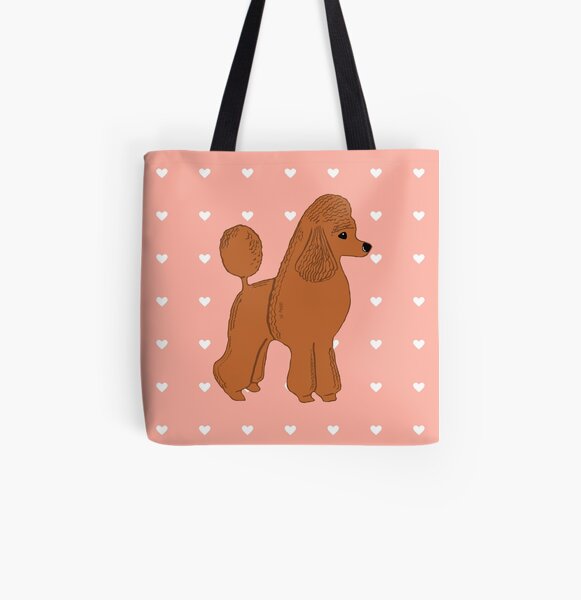 Red Apricot Poodle with Peach Pink & Hearts All Over Print Tote Bag
