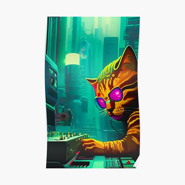 Dj cat meme sticker Poster for Sale by ButterflyBoiUgh