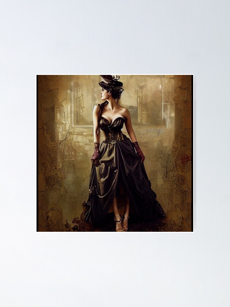 Oil painting of beautiful steampunk woman in a dress Poster for Sale by  steampunkart