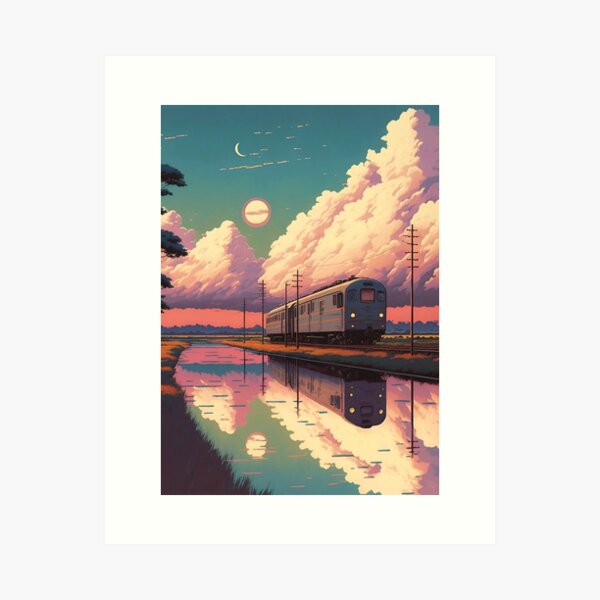 Aperçu de l'œuvre Vieux train japonais de style anime rétro créée et vendue par KaPrints.