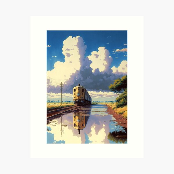 Aperçu de l'œuvre Vieux train japonais de style anime rétro créée et vendue par KaPrints.