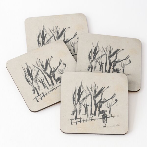 Item preview, Winter Scene with Umbrella, Rough Charcoal Variation on Tan Paper designed and sold by KShedenhelm.