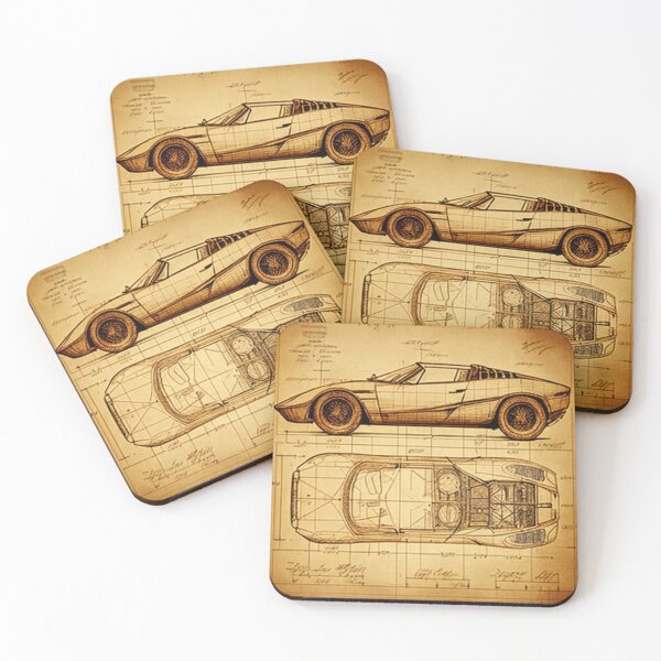 Item preview, Cabriolet two-seater fast sports car technical drawing with measurements and calculations in Leonardo da Vinci style designed and sold by ArtifactVault.