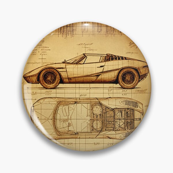 Item preview, Cabriolet two-seater fast sports car technical drawing with measurements and calculations in Leonardo da Vinci style designed and sold by ArtifactVault.